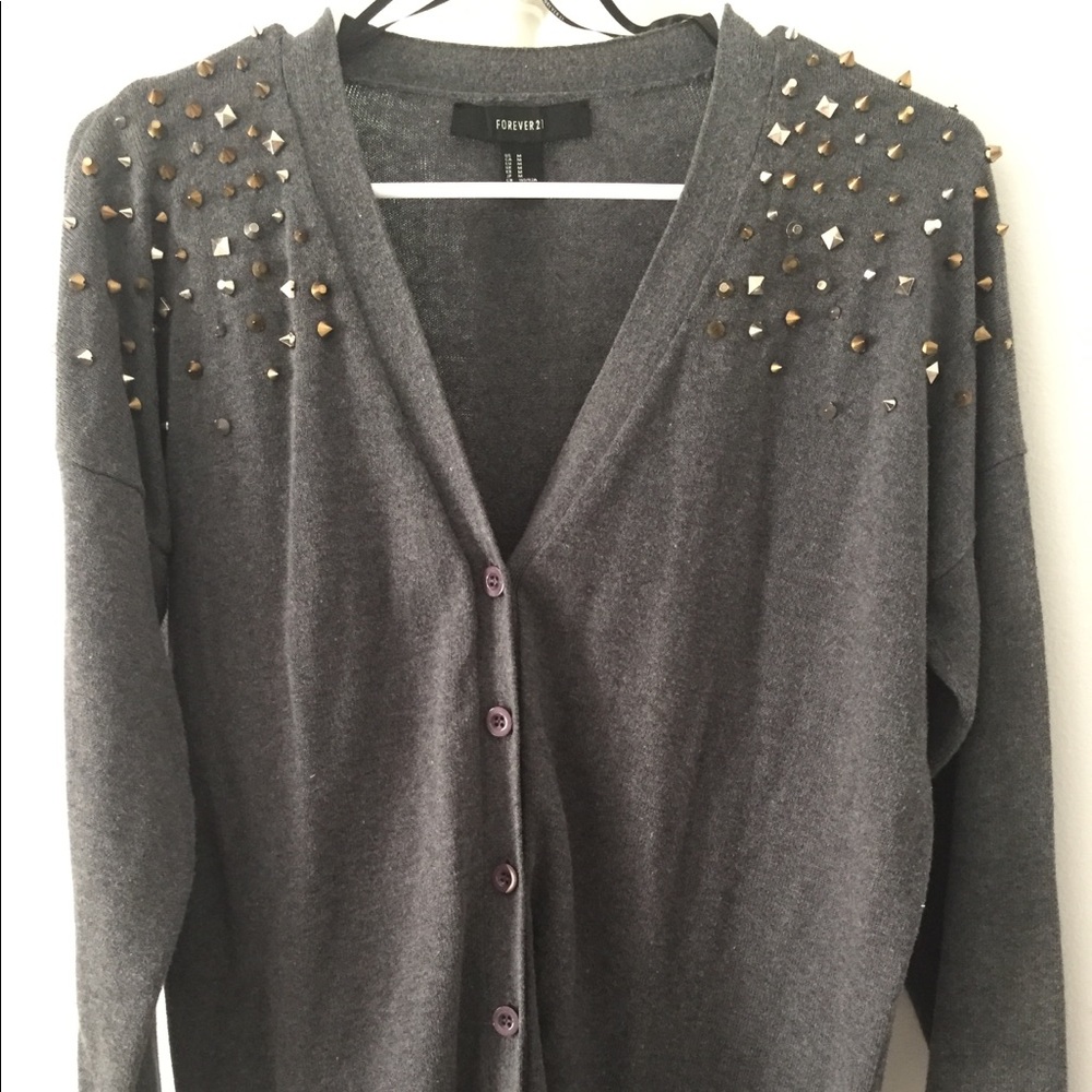 Forever 21 Studded Grey Long Sleeve Cardigan